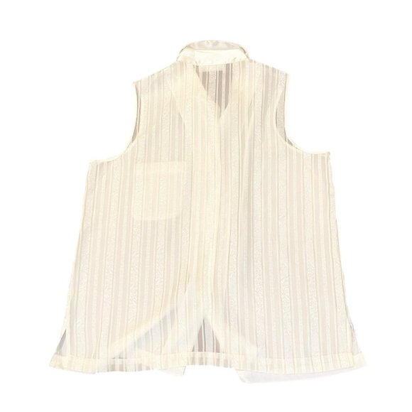 Vintage 90s Morgan Taylor Lingerie Pajamas Set Ivory Striped Button Front Wide L - Picture 5 of 7